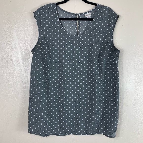 Merona gray short sleeve blouse white polka dots - Picture 1 of 6